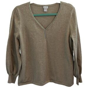 Chico’s Women’s Long Sleeve V Neck Tan Pullover Top‎  Sz 2(L)